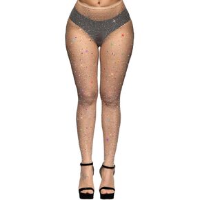 Fishnet Stockings Rave Sparkly Rhinestone Fishnets Sexy High Waist Tights Halloween Party Festival Outfits for Women