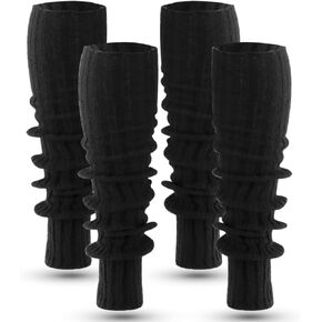 2pairs Leg Warmers,Leg Warmers For Women,Neon Party Knitted Fall Winter Sports Socks,Ribbed Knit Leg Warmer Winter Warm Long Boot Socks(Black)