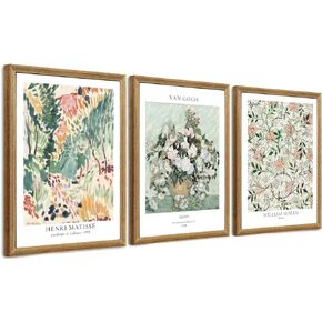 Fantasy Artists Framed Colorful Wall Art Set of 3 Impressionism Henri Matisse Van Gogh William Morris Flower Botanical Abstract Artwork Prints for Living Room Bedroom Bathroom (Abstract, 12" * 16")