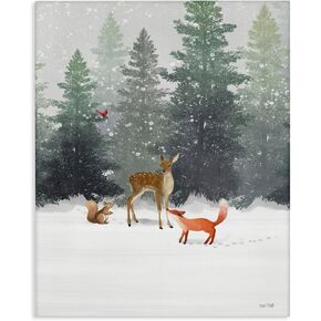 Stupell Industries Winter Season Forest Animals Fox Deer Squirrel, Design by House Fenway Canvas Wall Art, 16x20, Off- White