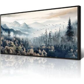 Wapluam Large Black Framed Wall Art For Living Room Abstract Canvas Wall Decoration For Office Fog Forest Landscape Wall Paintings Stretched and Framed Pictures Artwork Modern Bedroom Home Decor