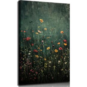 TUTENG Dark Wildflower Canvas Wall Art Vintage Flower Paintings Pictures Wall Decor Modern Farmhouse Floral Botanical Poster Printing for Bedroom Living Room Dining Room Home Decoration
