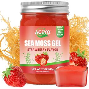 (8 OZ) Natural Sea Moss Gel Organic Raw Strawberry Flavor Irish Seamoss Gel Vegan Women Men 102 Vitamins and Minerals Wild Harvested Non-GMO Immune Defense Booster Lung Thyroid Digestive Support