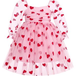 ODASDO Toddler Kids Baby Girls Sqaure Neck Mesh Long Sleeve Tulle Tutu Princess Dress for Wedding Birthday Party