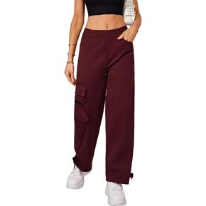 Women Baggy Cargo Pants Trendy Casual Parachute Track Pants Elastic Waist Lightweight Waterproof Joggers Hiking Pants