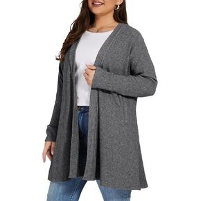 OVERWORETY Long Sleeve Open Front Cardigan Sweaters for Women Plus Size Tunic Tops with Pockets
