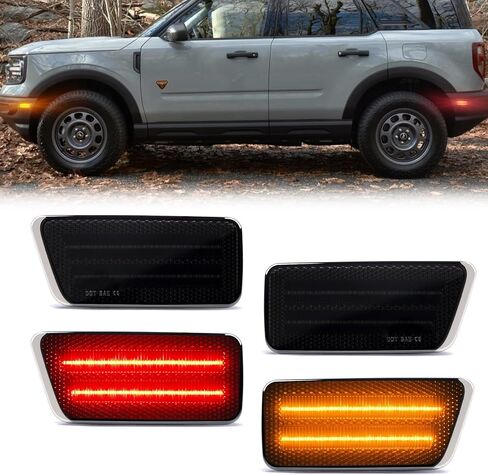 LED Side Marker Lights for 2021-2024 Ford Bronco Sport Amber Red Front Rear Bumper Marker Lamps, Smoked Len 4PCS in Saudi Arabia