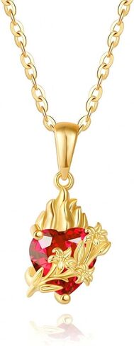 Gold Sacred Heart of Jesus | Immaculate Heart of Mary Necklace for Women with Cubic Zirconia Gemstone Religious Jewelry Gift in Kuwait