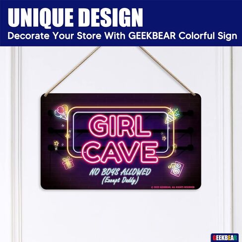 GEEKBEAR Girl Cave Sign - Made with Premium Acrylic - A Cute & Educational Addition to Any Little Girl's Room (Neon Style) - Discontinued Soon in Saudi Arabia