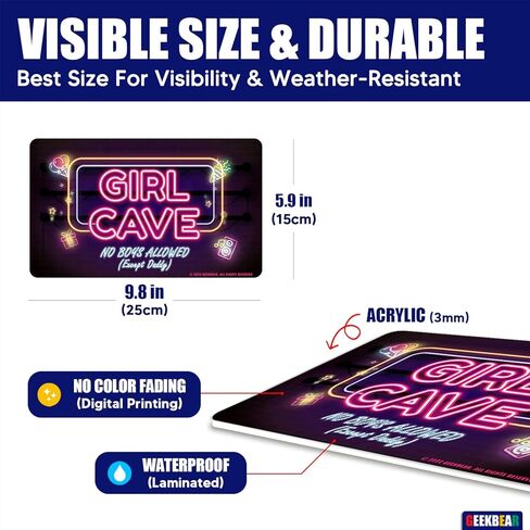 GEEKBEAR Girl Cave Sign - Made with Premium Acrylic - A Cute & Educational Addition to Any Little Girl's Room (Neon Style) - Discontinued Soon in Saudi Arabia