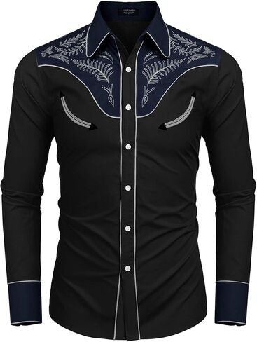 COOFANDY Men's Western Cowboy Shirt Embroidered Button Down Long Sleeve Shirts in Kuwait