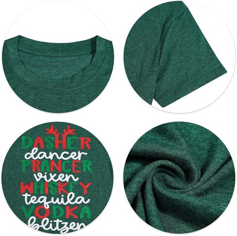 Merry Christmas Dasher Dancer Shirt Prancer Vixen T-Shirt with Funny Saying Women Casual Short Sleeve Tee Tops in Saudi Arabia