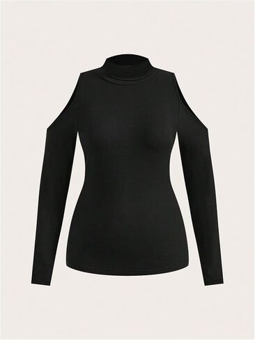 Women's Plus Size Cold Shoulder Turtleneck T Shirts Long Sleeve Slim Fit Tee Top in Saudi Arabia