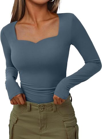 العصرية الملكة المرأة قمصان طويلة الأكمام فتحة عنق بصدر مفتوح الأساسية المحاصيل القمم لطيف الخريف التي شيرت Y2k الخروج وتتسابق 2024 in Kuwait