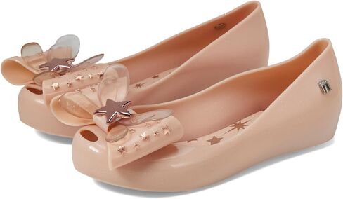mini melissa Ultragirl Star Mary Jane Flats for Girls, Kid Shoes - Comfy & Cute Peep Toe Jelly Shoes, Ballet Flat for Kids, Adjustable Strap, White Metallic, 12 in Saudi Arabia