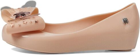 mini melissa Ultragirl Star Mary Jane Flats for Girls, Kid Shoes - Comfy & Cute Peep Toe Jelly Shoes, Ballet Flat for Kids, Adjustable Strap, White Metallic, 12 in Saudi Arabia