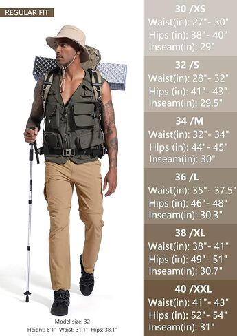 Mens Hiking Convertible Pants Zip Off Quick Dry Lightweight Fishing Safari Travel Camping Outdoor Cargo Pants in Kuwait