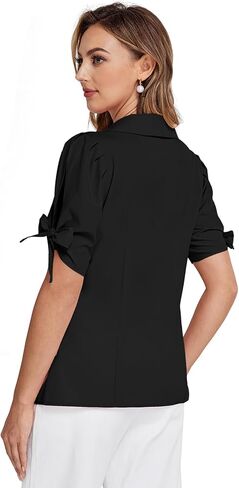 Belle Poque إمرأة قصير الأكمام زر أسفل قميص خمر قمم مطوي أنيق البلوزات الأعمال رداء علوي غير رسمي الخامس الرقبة العمل البلوزات in Kuwait