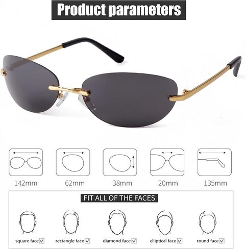 ADE WU Trendy Y2k Sunglasses for Women Men 90s Rimless Mirror Lens Sun Glasses in Saudi Arabia