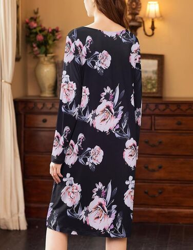 Ekouaer Nightgowns for Women Long Sleeve Sleepshirt Button Nightshirt Floral Sleepwear Night Dress with Pockets S-XXXL in Saudi Arabia