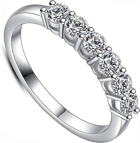 YODEWA Moissanite Wedding Band for Women 6 Real Moissanite Stone 925 Sterling Silver Hypoallergenic 0.6ct DEF Color VVS Lab Created Moissanite Anniversary Engagement Bands in Saudi Arabia