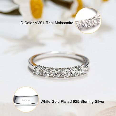 YODEWA Moissanite Wedding Band for Women 6 Real Moissanite Stone 925 Sterling Silver Hypoallergenic 0.6ct DEF Color VVS Lab Created Moissanite Anniversary Engagement Bands in Saudi Arabia
