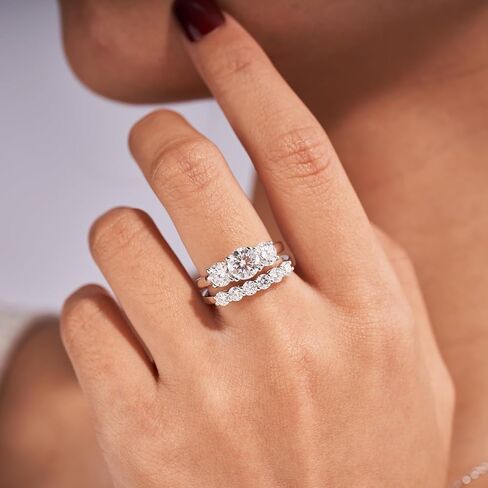 YODEWA Moissanite Wedding Band for Women 6 Real Moissanite Stone 925 Sterling Silver Hypoallergenic 0.6ct DEF Color VVS Lab Created Moissanite Anniversary Engagement Bands in Saudi Arabia