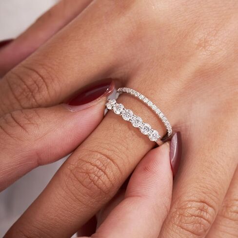 YODEWA Moissanite Wedding Band for Women 6 Real Moissanite Stone 925 Sterling Silver Hypoallergenic 0.6ct DEF Color VVS Lab Created Moissanite Anniversary Engagement Bands in Saudi Arabia