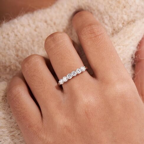 YODEWA Moissanite Wedding Band for Women 6 Real Moissanite Stone 925 Sterling Silver Hypoallergenic 0.6ct DEF Color VVS Lab Created Moissanite Anniversary Engagement Bands in Saudi Arabia