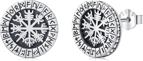 Viking Wolf Earrings 925 Sterling Silver Norse Viking Runes Stud Earrings Viking Jewelry for Men Women in Kuwait