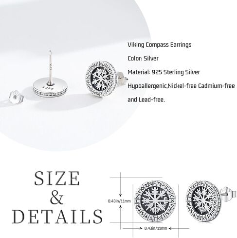 Viking Wolf Earrings 925 Sterling Silver Norse Viking Runes Stud Earrings Viking Jewelry for Men Women in Kuwait