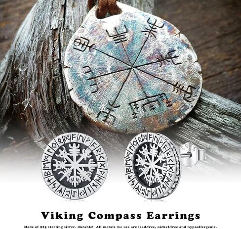 Viking Wolf Earrings 925 Sterling Silver Norse Viking Runes Stud Earrings Viking Jewelry for Men Women in Kuwait