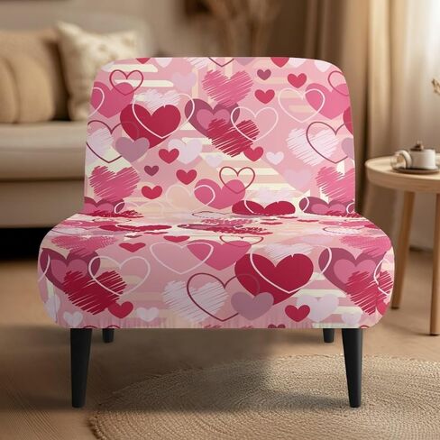 ZOUTAIRONG Valentines Day Heart Accent Chair Covers Without Arms Chair Slipcover for Living Room Slipper Chair Cover Stretchable Armless Accent Chair Cover for Home Decoration in Kuwait
