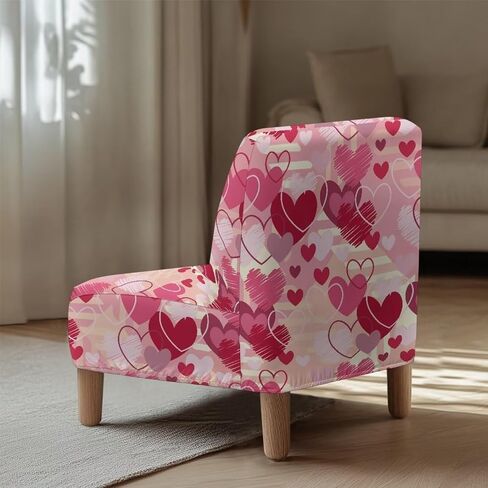 ZOUTAIRONG Valentines Day Heart Accent Chair Covers Without Arms Chair Slipcover for Living Room Slipper Chair Cover Stretchable Armless Accent Chair Cover for Home Decoration in Kuwait
