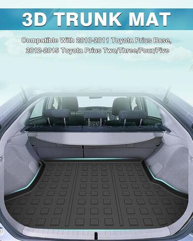 Mixsuper Custom Fit Cargo Liner لقاعدة Toyota Prius 2010-2011، 2012-2015 Toyota Prius اثنان/ثلاثة/أربعة/خمسة، حصيرة صندوق الأمتعة الخلفي لجميع الأحوال الجوية باللون الأسود in Kuwait