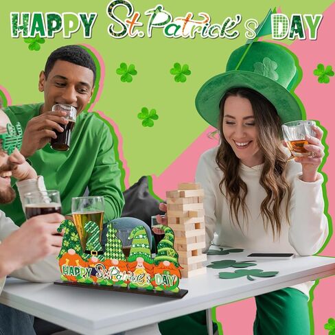 Valentine's Day and St. Patrick's Day Reversible Gnome Wood Signs Double Sided Valentines St. Patrick's Day Theme Wooden Standing Blocks Decoration Gnome Table Centerpiece for Home(Classic) in Kuwait