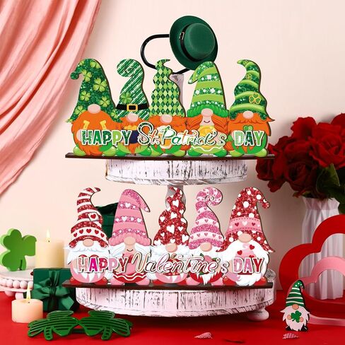 Valentine's Day and St. Patrick's Day Reversible Gnome Wood Signs Double Sided Valentines St. Patrick's Day Theme Wooden Standing Blocks Decoration Gnome Table Centerpiece for Home(Classic) in Kuwait
