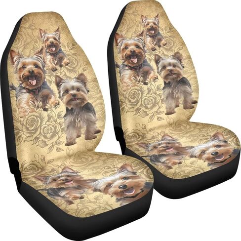 Cute Yorkie Print Set of 2 Car Seat Covers Car Accessories, Floral Universal Auto Accessories Bucket Front Seats Protector Fits for Car,SUV Sedan,Truck, Brown in Kuwait