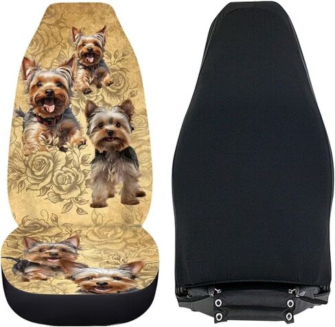 Cute Yorkie Print Set of 2 Car Seat Covers Car Accessories, Floral Universal Auto Accessories Bucket Front Seats Protector Fits for Car,SUV Sedan,Truck, Brown in Kuwait