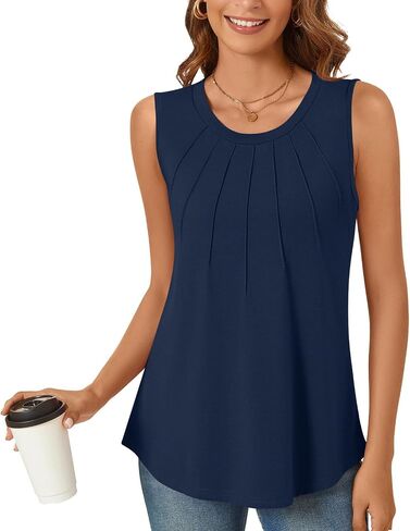 Anyhold Women's Summer Sleeveless Tops Casual Dressy Shirts Fashion Pleated Business Blouses Tunic Top in Saudi Arabia