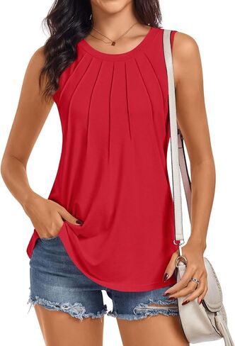 Anyhold Women's Summer Sleeveless Tops Casual Dressy Shirts Fashion Pleated Business Blouses Tunic Top in Saudi Arabia