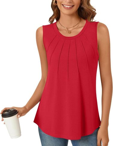 Anyhold Women's Summer Sleeveless Tops Casual Dressy Shirts Fashion Pleated Business Blouses Tunic Top in Saudi Arabia
