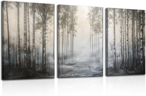 HTTART Tranquil Birch Forest Artwork Print, Modern Minimalist Surrealistic Painting Wall Decor, Nature Scene Wrapped Canvas Wall Art for Living Room, Bedroom Framed Ready to Hang 12"x16" Set of 3 in Saudi Arabia
