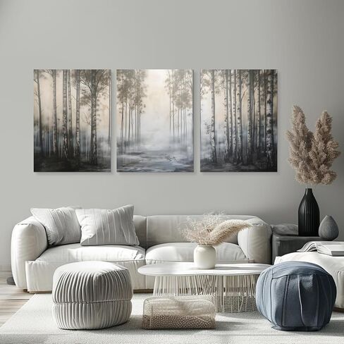 HTTART Tranquil Birch Forest Artwork Print, Modern Minimalist Surrealistic Painting Wall Decor, Nature Scene Wrapped Canvas Wall Art for Living Room, Bedroom Framed Ready to Hang 12"x16" Set of 3 in Saudi Arabia