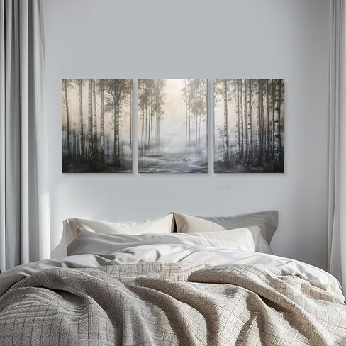 HTTART Tranquil Birch Forest Artwork Print, Modern Minimalist Surrealistic Painting Wall Decor, Nature Scene Wrapped Canvas Wall Art for Living Room, Bedroom Framed Ready to Hang 12"x16" Set of 3 in Saudi Arabia