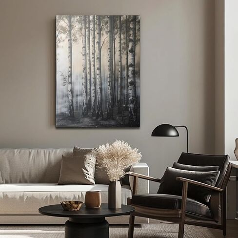 HTTART Tranquil Birch Forest Artwork Print, Modern Minimalist Surrealistic Painting Wall Decor, Nature Scene Wrapped Canvas Wall Art for Living Room, Bedroom Framed Ready to Hang 12"x16" Set of 3 in Saudi Arabia