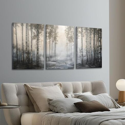 HTTART Tranquil Birch Forest Artwork Print, Modern Minimalist Surrealistic Painting Wall Decor, Nature Scene Wrapped Canvas Wall Art for Living Room, Bedroom Framed Ready to Hang 12"x16" Set of 3 in Saudi Arabia