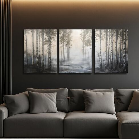 HTTART Tranquil Birch Forest Artwork Print, Modern Minimalist Surrealistic Painting Wall Decor, Nature Scene Wrapped Canvas Wall Art for Living Room, Bedroom Framed Ready to Hang 12"x16" Set of 3 in Saudi Arabia