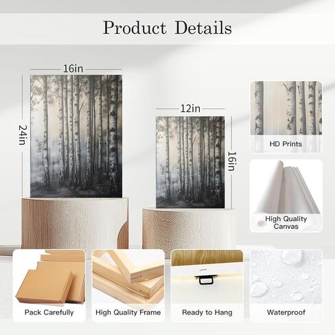 HTTART Tranquil Birch Forest Artwork Print, Modern Minimalist Surrealistic Painting Wall Decor, Nature Scene Wrapped Canvas Wall Art for Living Room, Bedroom Framed Ready to Hang 12"x16" Set of 3 in Saudi Arabia
