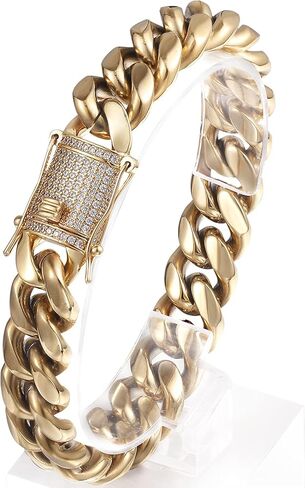Heavy Stainless Steel Miami Cuban Link Bracelet 8mm-16mm 14k Real Gold Plated with Lab Diamond Clasp Premium Hip Hop Jewelry For Men Women with Gift Box in Kuwait